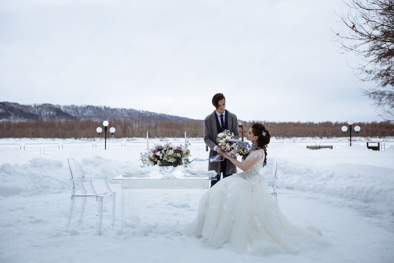 white wedding dress with black veil
