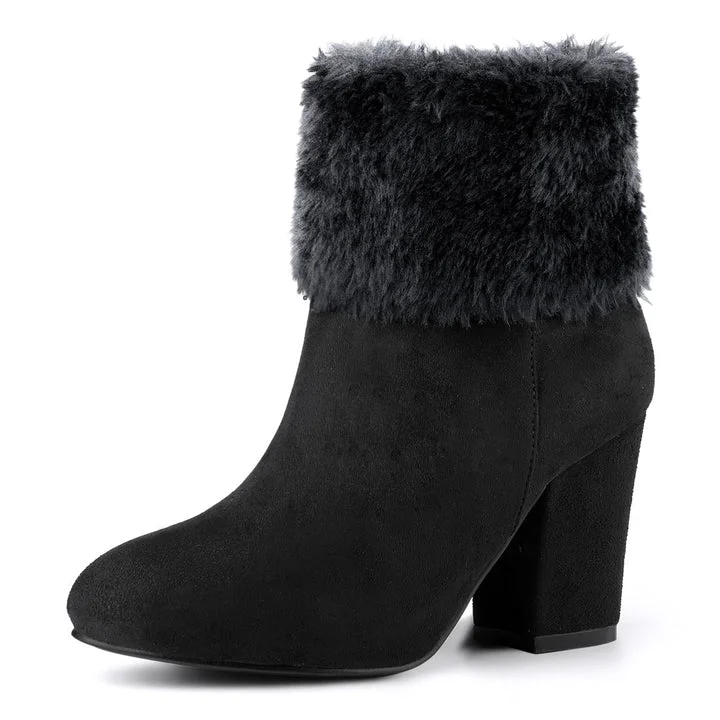 Christmas Faux Fur Chunky Heel Ankle Boots