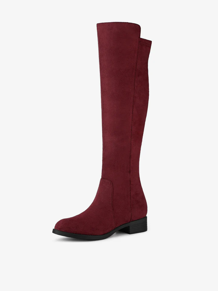 Side Zipper Chunky Heel Knee High Boots