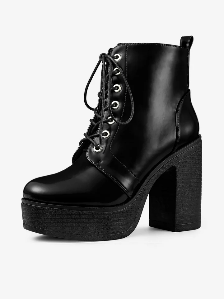 Platform Chunky High Heel Lace Up Combat Boots